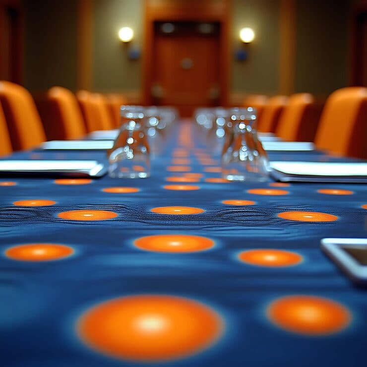 Conference backdrop setting for strategic corporate decision-making.