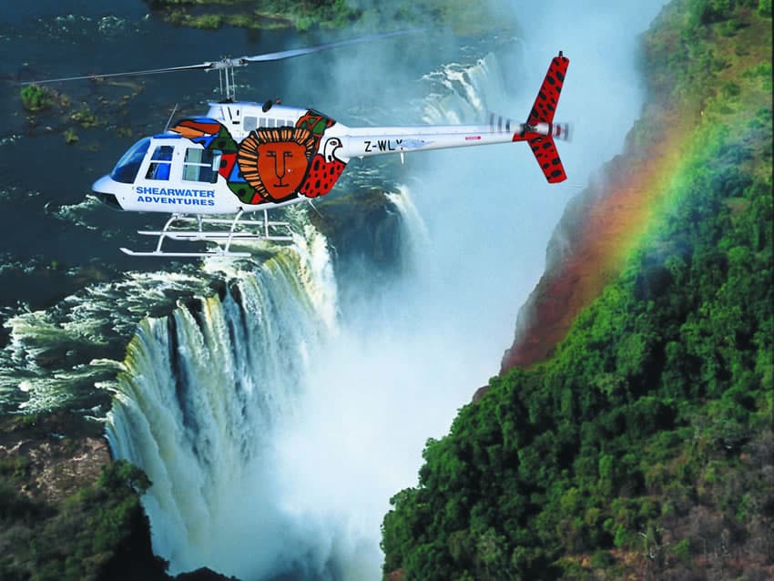 Helicopter flight over Victoria Falls in Zimbabwe.